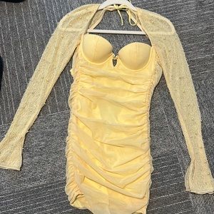 Oh Polly Yellow Beaded Bodycon Dress